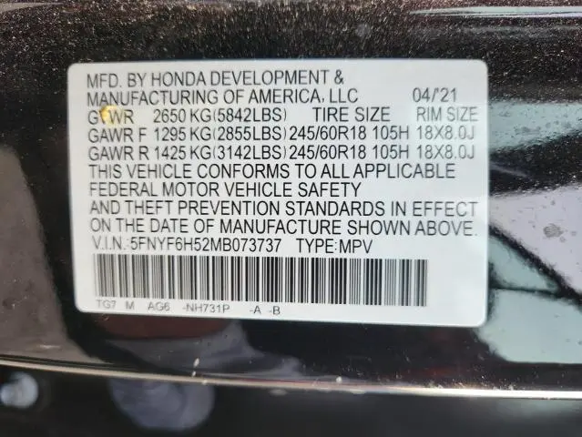 2021 HONDA PILOT EXL  