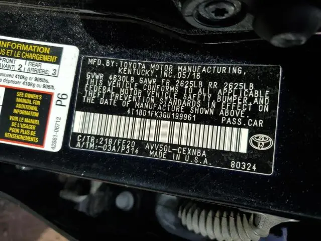 2016 TOYOTA CAMRY HYBRID  