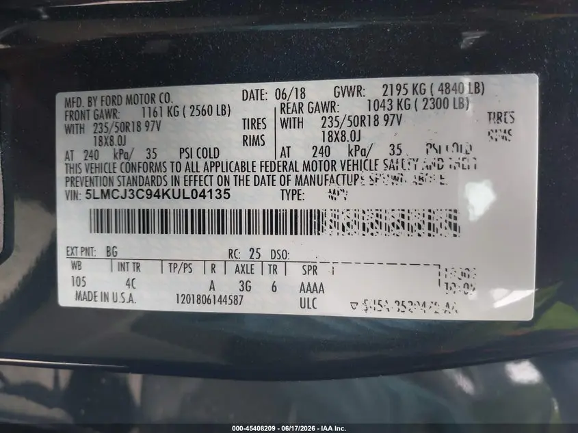 2019 LINCOLN MKC RESERVE
