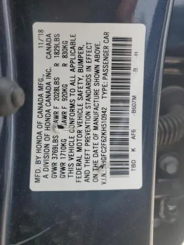 2019 HONDA CIVIC LX  