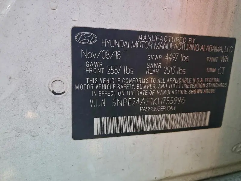 2019 HYUNDAI SONATA SE  