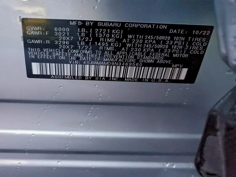 2022 SUBARU ASCENT LIMITED  