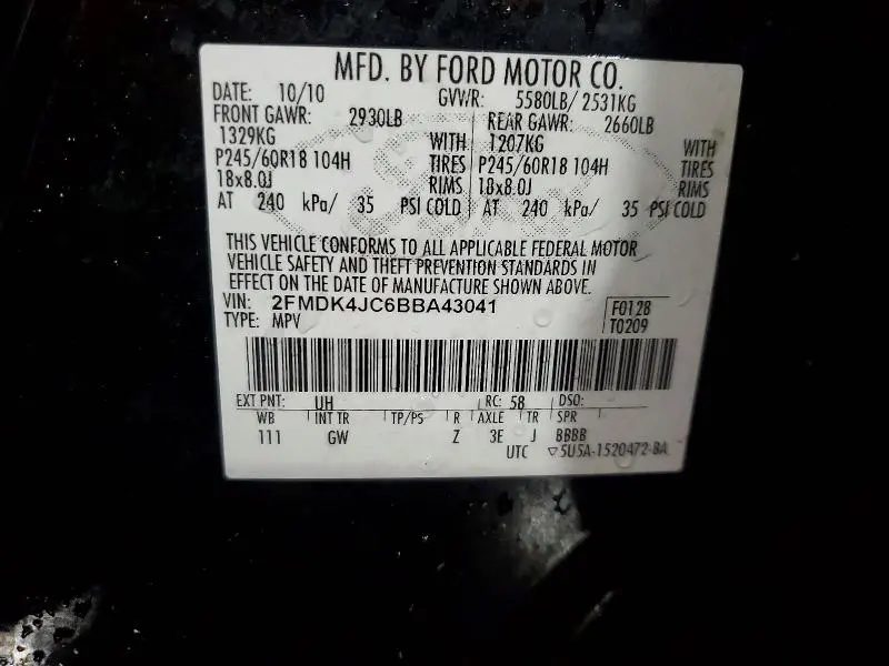 2011 FORD EDGE SEL  