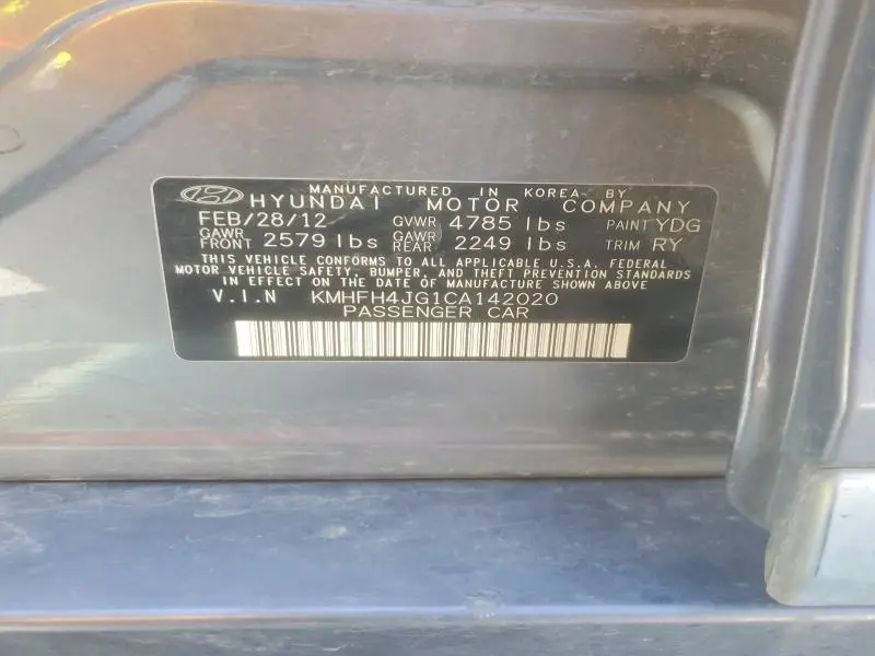 2012 HYUNDAI AZERA BASE  