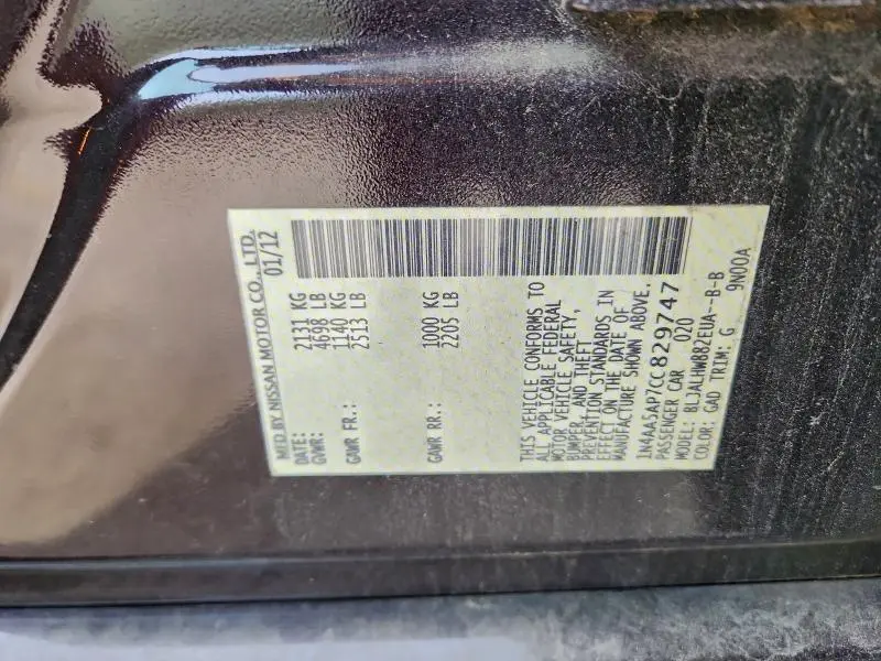 2012 NISSAN MAXIMA S  