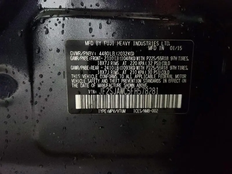 2015 SUBARU FORESTER 2.5I TOURING  