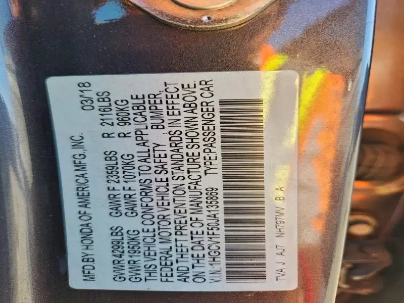 2018 HONDA ACCORD EXL  