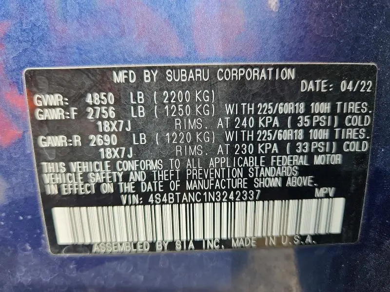 2022 SUBARU OUTBACK LIMITED  