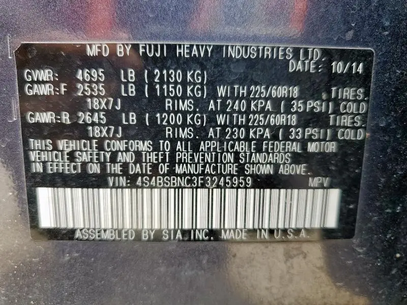 2015 SUBARU OUTBACK 2.5I LIMITED  