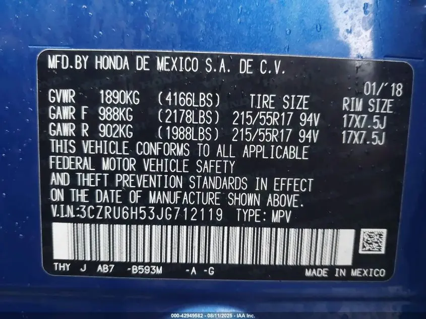 2018 HONDA HR-V EX