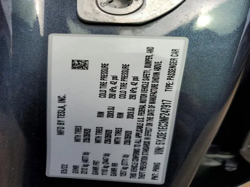 2022 TESLA MODEL 3   