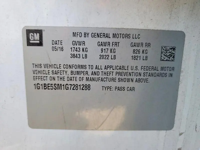 2016 CHEVROLET CRUZE LT  