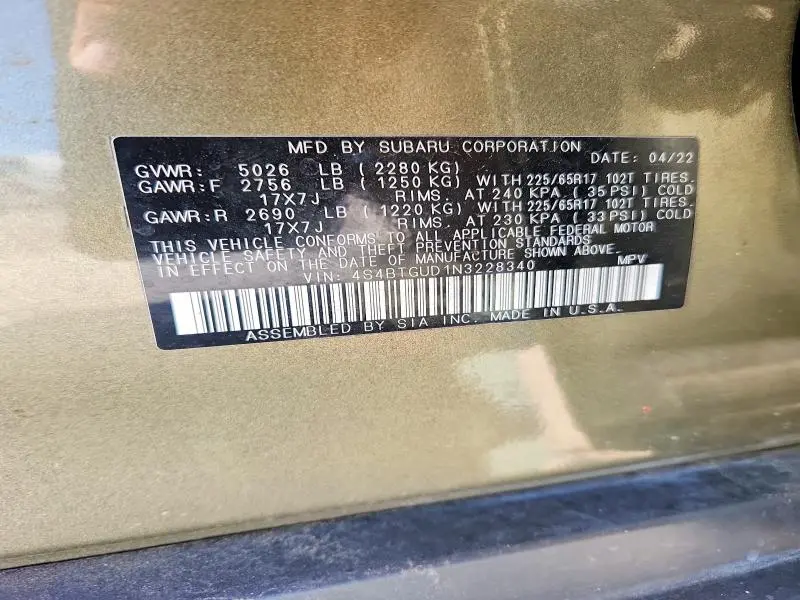 2022 SUBARU OUTBACK WILDERNESS  