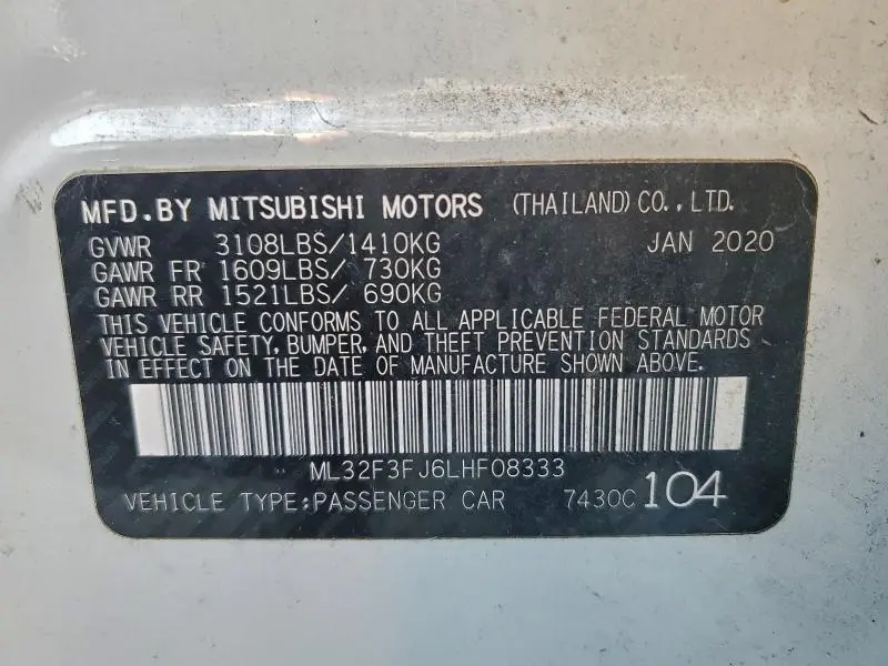 2020 MITSUBISHI MIRAGE G4 ES  