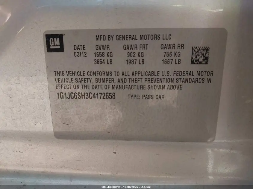 2012 CHEVROLET SONIC 2LT