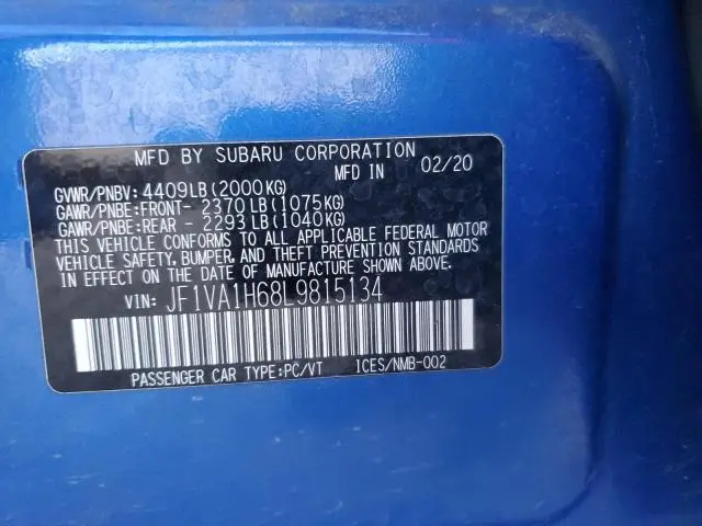 2020 SUBARU WRX LIMITED  