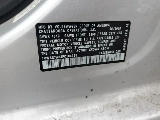 2015 VOLKSWAGEN PASSAT S  