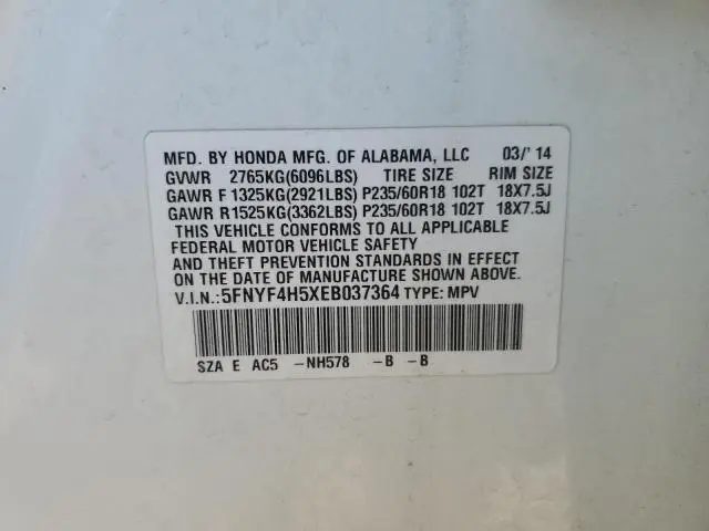 2014 HONDA PILOT EXL  