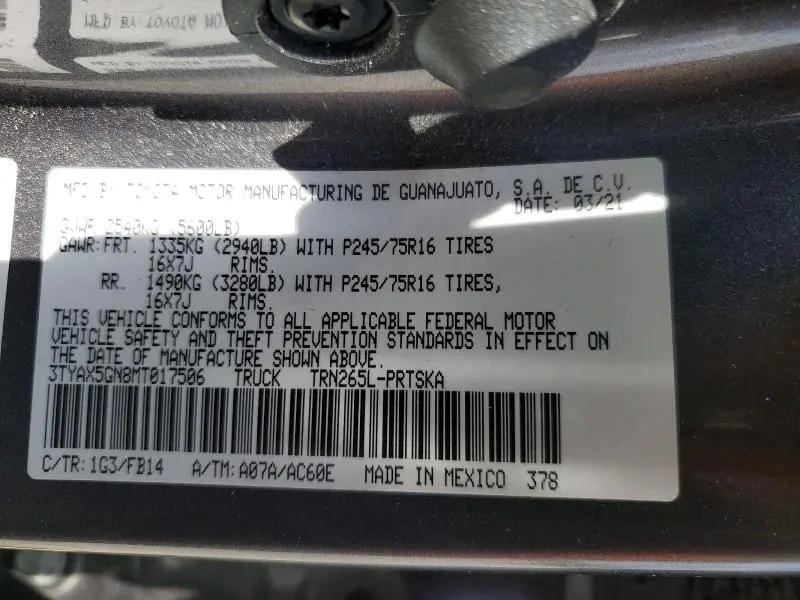 2021 TOYOTA TACOMA SR  