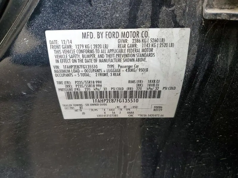 2015 FORD TAURUS SEL  