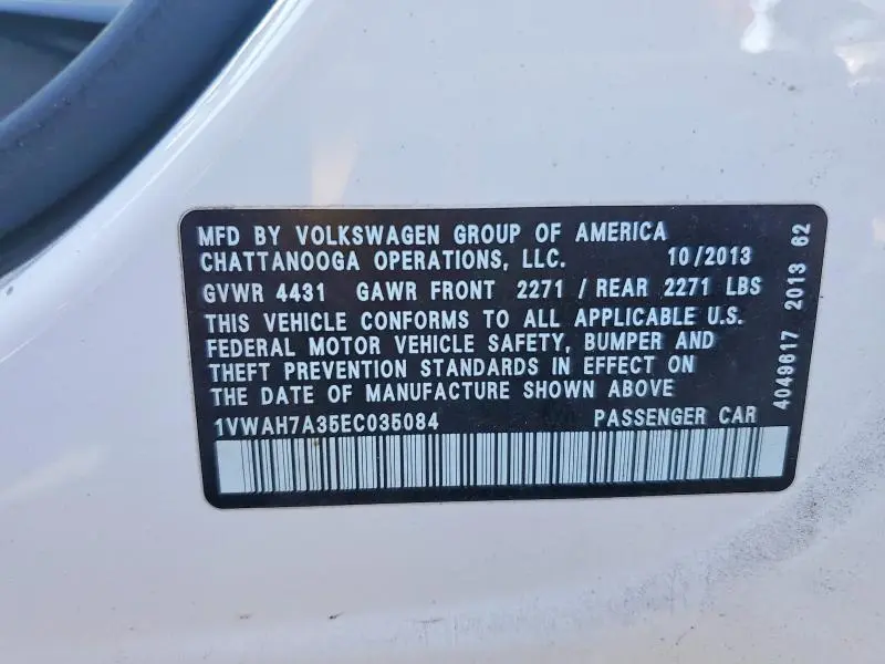 2014 VOLKSWAGEN PASSAT S  
