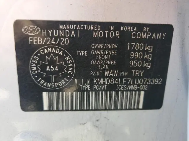 2020 HYUNDAI ELANTRA SEL  