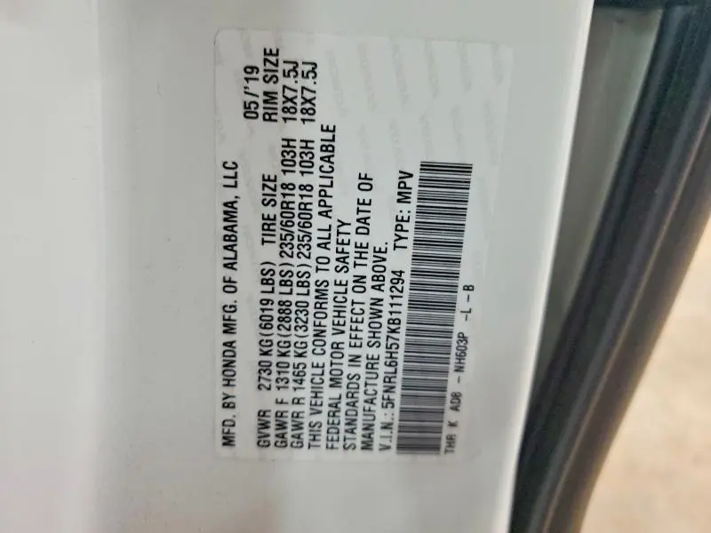 2019 HONDA ODYSSEY EX  