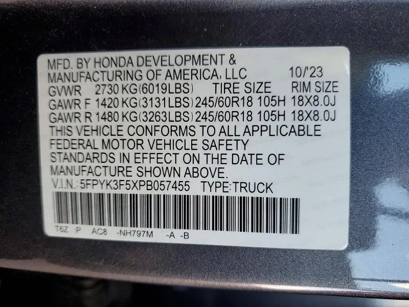 2023 HONDA RIDGELINE RTL  