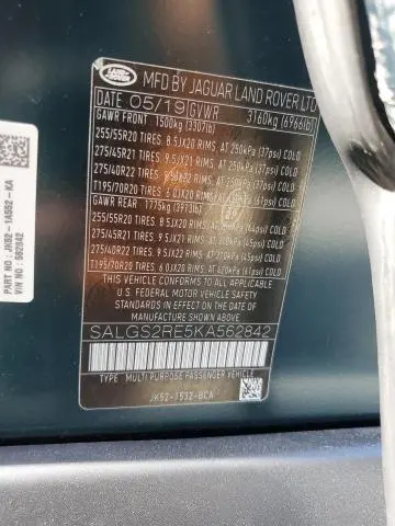 2019 LAND ROVER RANGE ROVER SUPERCHARGED  