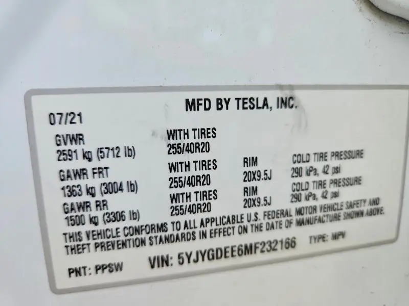 2021 TESLA MODEL Y   