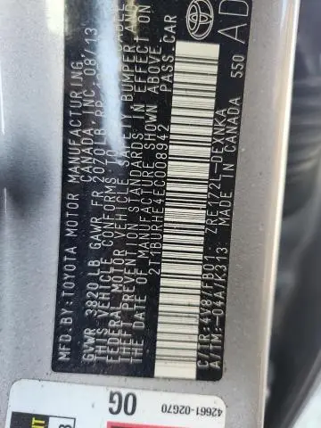 2014 TOYOTA COROLLA L  