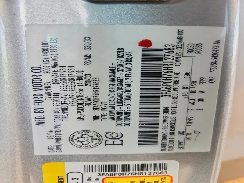 2017 FORD FUSION SE  