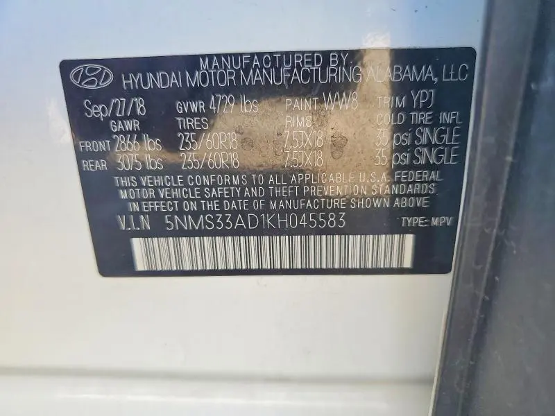 2019 HYUNDAI SANTA FE SEL PLUS 2.4L  