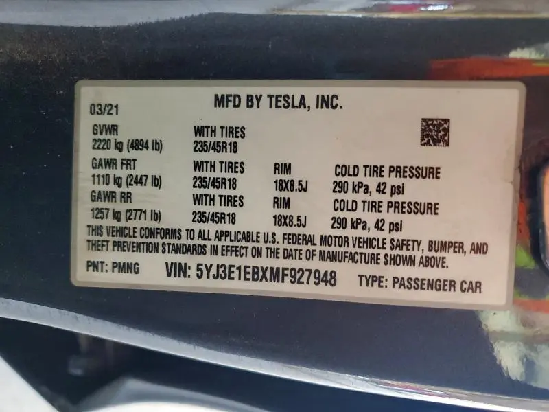 2021 TESLA MODEL 3   