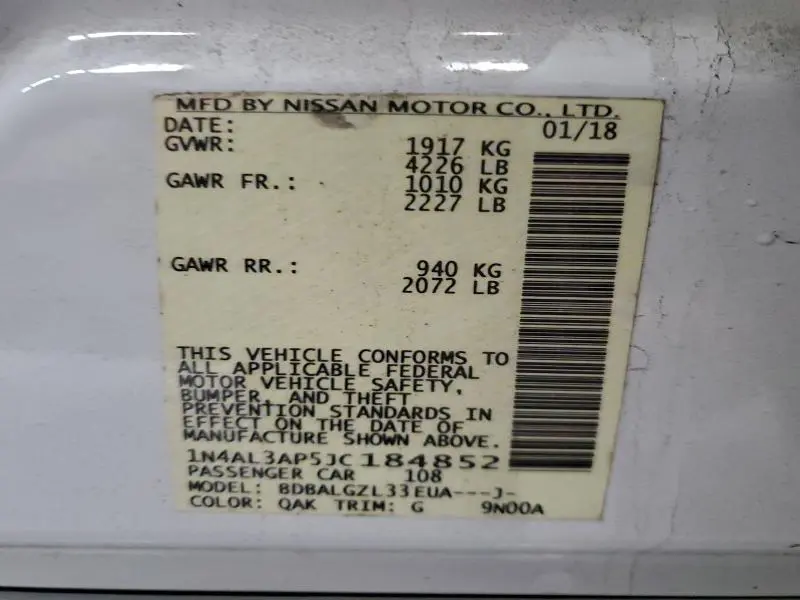 2018 NISSAN ALTIMA 2.5  