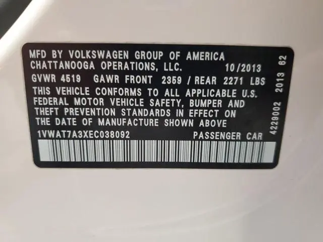 2014 VOLKSWAGEN PASSAT S  