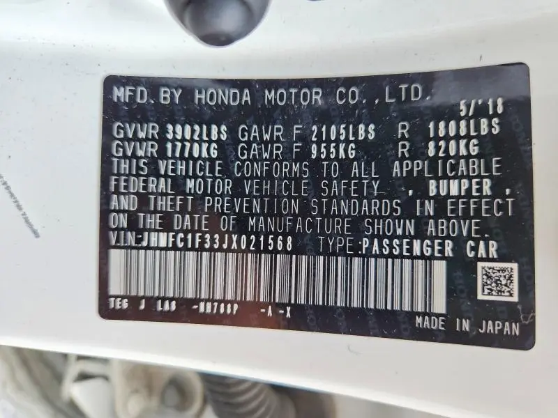 2018 HONDA CIVIC EX  