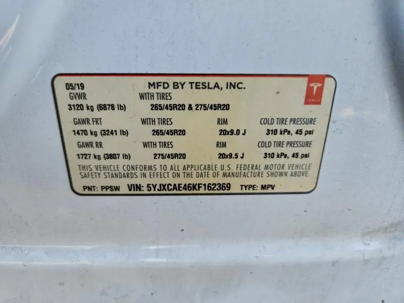 2019 TESLA MODEL X   
