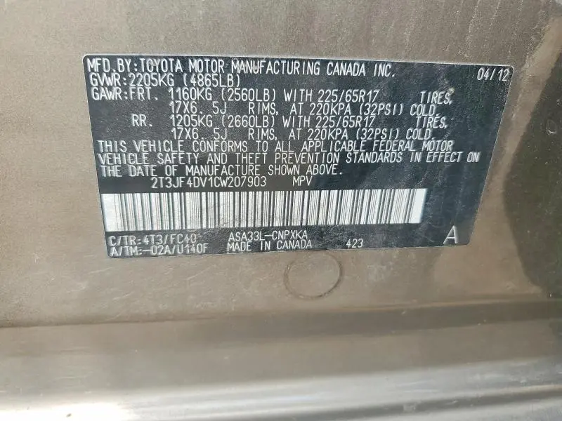 2012 TOYOTA RAV4 BASE  