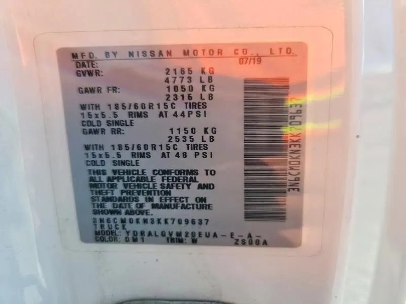 2019 NISSAN NV200 SV  