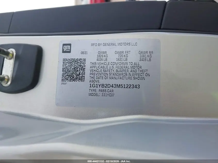 2021 CHEVROLET CORVETTE STINGRAY  