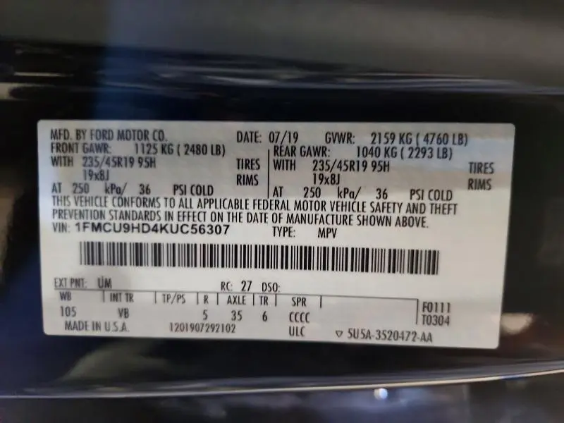 2019 FORD ESCAPE SEL  