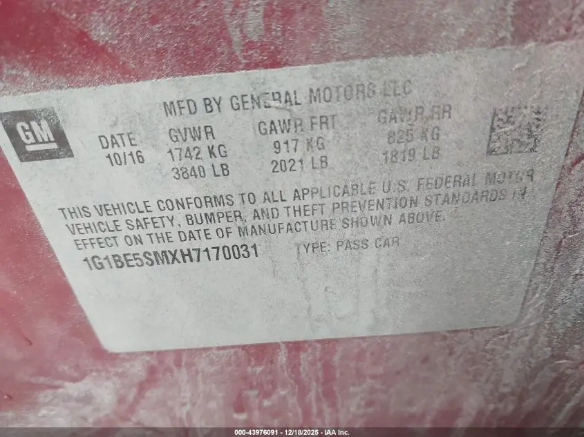 2017 CHEVROLET CRUZE LT AUTO