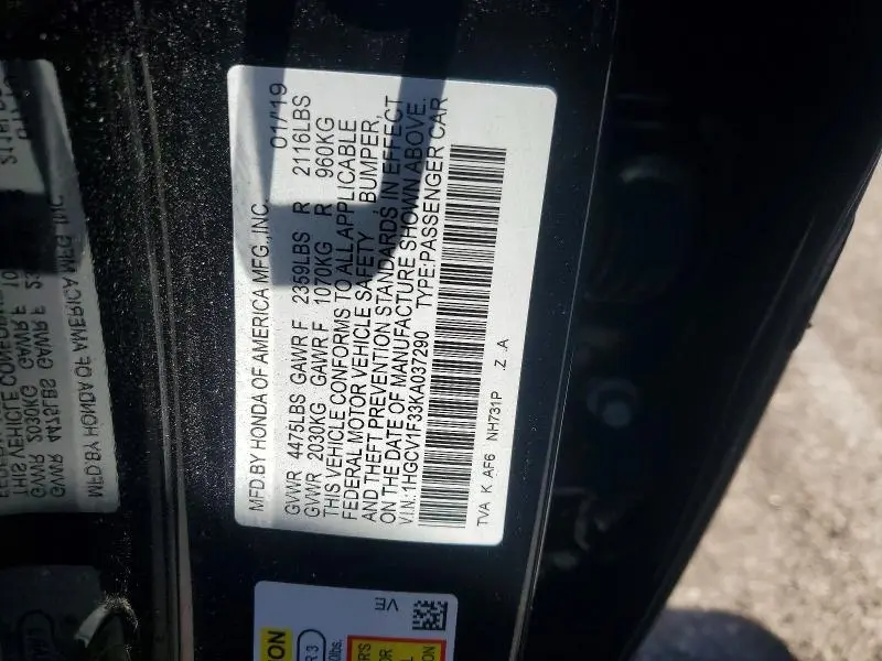 2019 HONDA ACCORD SPORT  