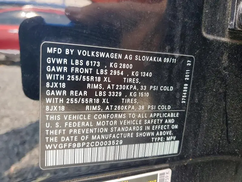 2012 VOLKSWAGEN TOUAREG V6  