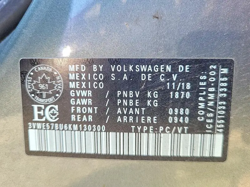 2019 VOLKSWAGEN JETTA SEL  
