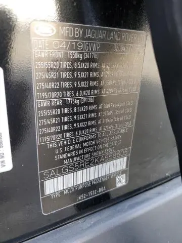 2019 LAND ROVER RANGE ROVER SUPERCHARGED  