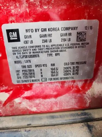 2016 CHEVROLET TRAX 1LT  