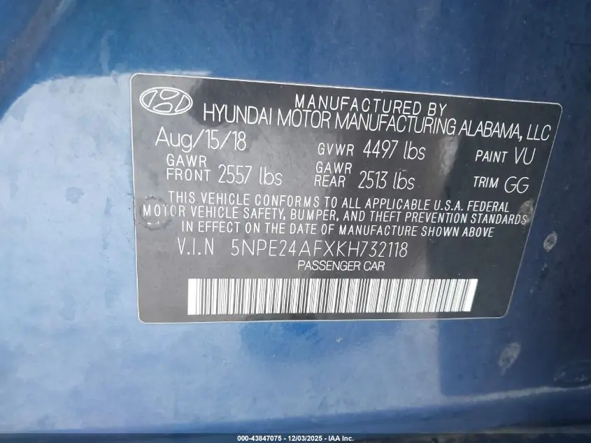 2019 HYUNDAI SONATA SE