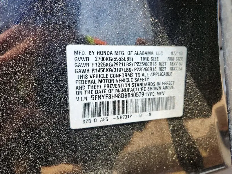 2013 HONDA PILOT TOURING  